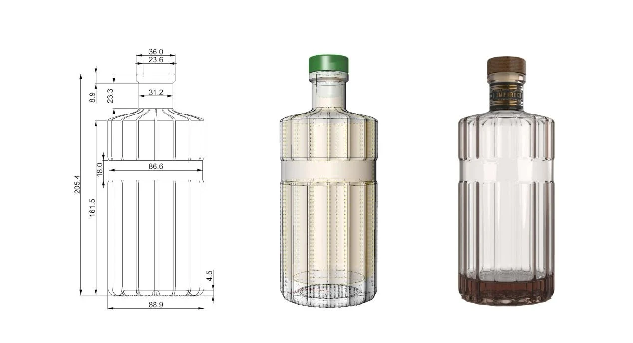 Whisky bottle technical drawing with dimensions Whisky bottle technical drawing with dimensions